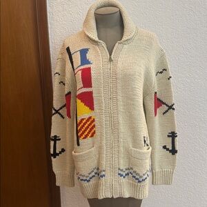 Polo Ralph Lauren Cream Nautical Zip-Up Cardigan Sweater Women’s Large